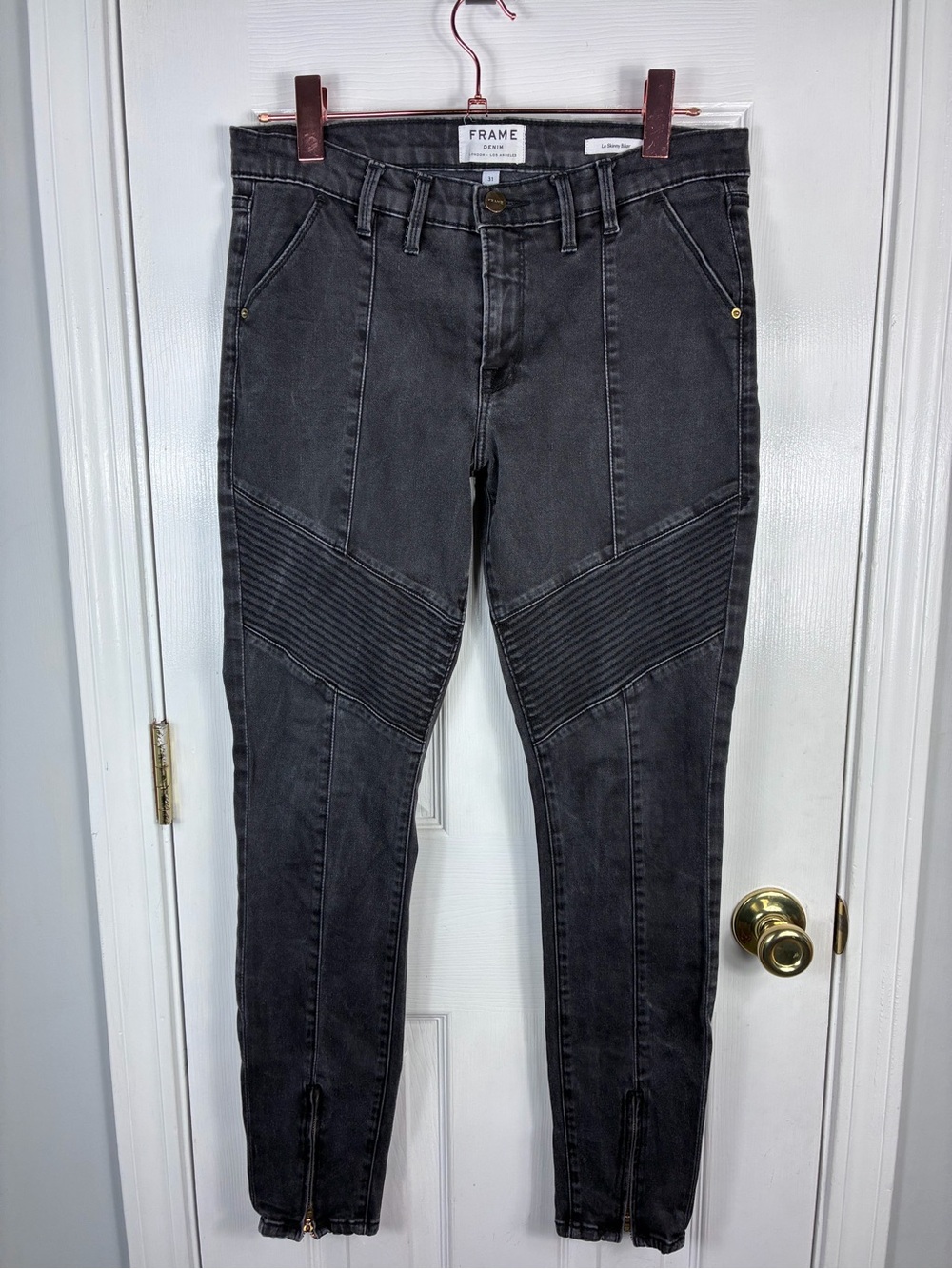 Frame Denim Le Skinny Biker Black Moto Skinny Jeans Size 31